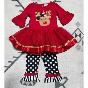Emily Rose Girls 18 M Christmas Reindeer Red Tutu Dress Tunic Ruffle Pant Set
